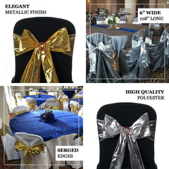 5 Pack Metallic Polyester Lame Chair Sashes with Shiny Gold Foil Finish - Dazzling Chair Decor for Weddings, Parties & Events 6"x108"