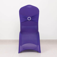 Spandex Chair Cover with Purple Rhinestone Buckled Sash Band Blush - Stretch Fitted Slipcover