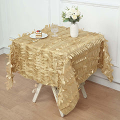 Taffeta 54"x54" Square Tablecloth Champagne 3D Leaf Petal Table Cover