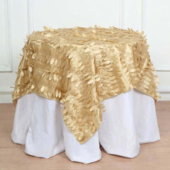 Taffeta 54"x54" Table Overlay Square Tablecloth Champagne 3D Leaf Petal Table Cover