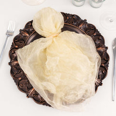 5 Pack Crinkled Organza 21"x21" Napkins Champagne - Rustic Style Dinner & Party Napkins