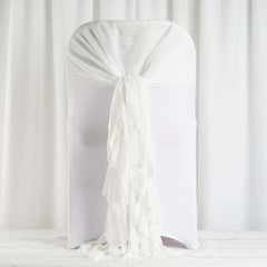 1 Set Chiffon Hoods Chair Sashes with Willow Ruffles Design Ivory - Stylish Chair Bow Decor