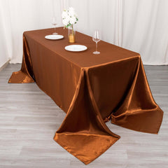 Satin Rectangular 90"x132" Tablecloth Cinnamon Brown Satin - Seamless Table Cover