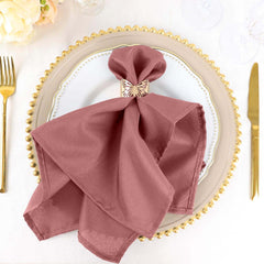 5 Pack Cinnamon Rose Cloth Napkins with Hemmed Edges, Reusable Polyester Dinner Linen Napkins - 20"x20"