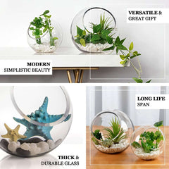 Glass Sphere Vase Slant Cut Design Clear - Hobnail Bubble Candle Holder for Wedding Tables 9"