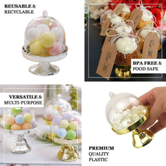 12-Pack Fillable Mini Pedestal Candy Container Clear/Gold- Stylish Candy Treat Favor Containers with Dome Lid 3"