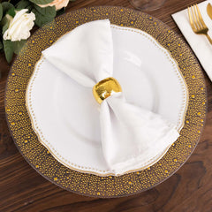 6-Pack Plastic Round Charger Plates 13" in Clear with Gold Pearl Beaded Rim, Upscale Dinner Serving Plates