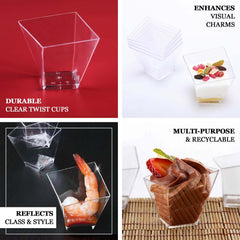 50-Pack Plastic Dessert Cups Square Twist Clear - Durable Disposable Sauce Cups for Parties 2oz