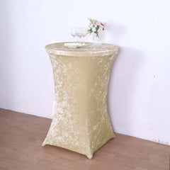 Crushed Velvet Spandex 32" Round Cocktail Table Cover Beige Smooth Highboy Tablecloth