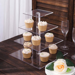 4-Tier Acrylic Square Cupcake Stand Clear - Heavy Duty Dessert Tower Display Holder for Pastries Appetizers & Snacks 12"