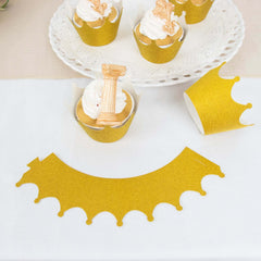 25-Pack Paper Cupcake Wrappers Glitter Crown Design Gold - Dust Free Muffin Paper Cup Liners