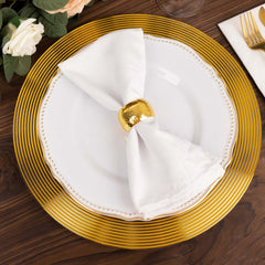 6-Pack Plastic Round Charger Plates 13" in Clear with Gold Lined Ring Rim, Classy Dinner Serving Plates