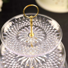 3-Tier Acrylic Cupcake Stand Clear - Sturdy Dessert Serving Tray Platter with Gold Top Handles for Classy Special Occasions & Dessert Buffets 12"