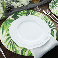 4-Pack Table Placemats Tropical Leaf Design Green Cotton Round - Woven Indoor/Outdoor Dining Mats 15"