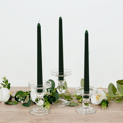 12-Pack Taper Candles Premium Wax Design Hunter Emerald Green - Unscented Candles for Upscale Settings 10"