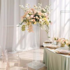 Acrylic Wedding Aisle Display Stand Flower Pedestal with Square Bases Clear - Durable 10mm Thick Centerpiece for Events 46"