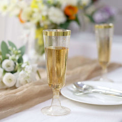 12-Pack Plastic Champagne Flutes Clear Gold Glittered with Gold Rim - Stylish Disposable Cocktail Glasses for Parties 5oz 6"