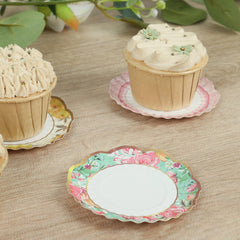48 Pack Vintage Floral Mini Paper Plates - 3.5" Disposable Plates for Snacks, Dips