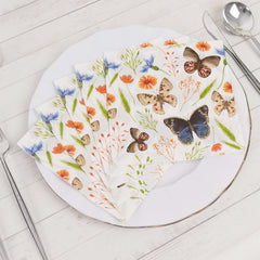 50-Pack Paper Beverage Napkins with Field Herbs and Butterfly Print Ivory - 2 Ply Disposable 18GSM Garden Party Napkins 5"x5"