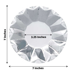 25-Pack Paper 7" Round Dessert Plates in Metallic Silver with Geometric Prism Rim - Disposable 400GSM Appetizer Salad Plates