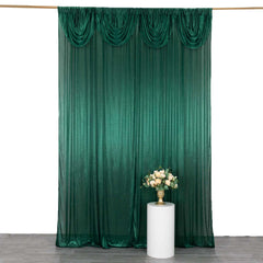10ftx10ft Hunter Emerald Green Double Drape Pleated Satin Event Curtain Drapes, Glossy Photo Backdrop Event Panel