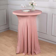 Spandex 32" Round Cocktail Table Cover Skirt Dusty Rose With Natural Wavy Drapes