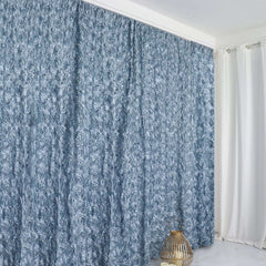 8ftx8ft Dusty Blue Satin Rosette Event Curtain Drapes, Backdrop Event Panel