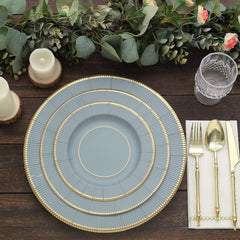 25-Pack Paper 10" Round Dinner Plates in Dusty Blue Sunray Design with Gold Rim - Disposable Heavy Duty 350GSM Party Plates