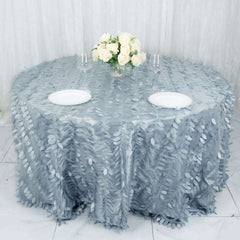 Taffeta 132" Round Tablecloth Dusty Blue | 3D Leaf Petal Design Seamless Table Cover