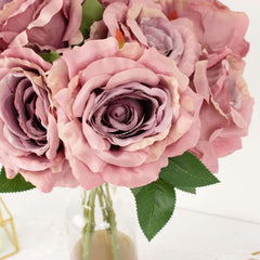2 Bushes 17" Dusty Rose Premium Silk Jumbo Rose Flower Bouquet, High Quality Artificial Wedding Floral Arrangements