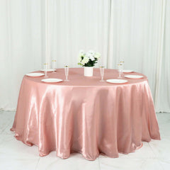 Satin 132" Round Tablecloth Dusty Rose - Stylish Seamless Table Cover