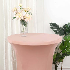 Spandex 24"-32" Round Cocktail Table Cover Dusty Rose - Easy to Maintain Stretch Fitted Highboy Tablecloth