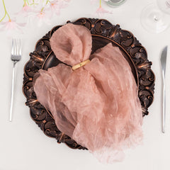 5 Pack Crinkled Organza 21"x21" Napkins Dusty Rose - Rustic Style Dinner & Party Napkins