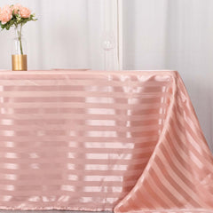 Satin Striped 90"x132" Rectangular Tablecloth Dusty Rose Satin Stripe - Seamless Silky Smooth Table Cover