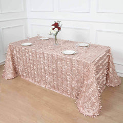 Taffeta 90"x132" Rectangle Tablecloth Dusty Rose | 3D Leaf Petal Design Seamless Table Cover