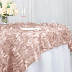 Taffeta 72"x72" Table Overlay Square Tablecloth Dusty Rose - 3D Leaf Petal Table Cover