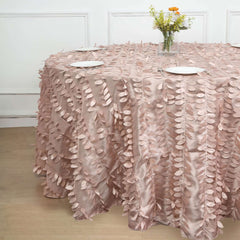 Taffeta 132" Round Tablecloth Dusty Rose | 3D Leaf Petal Design Seamless Table Cover