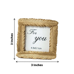 4 Pack Gold Resin 3" Mini Square Vintage Feather Party Favors Picture Frames, Wedding Card Place Holder