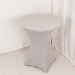 Spandex 33"-36" Round Cocktail Table Cover Silver - Easy to Maintain Stretch Fitted Highboy Tablecloth