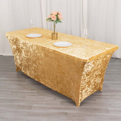 Crushed Velvet Fitted Rectangular 6ft Table Cover Champagne - Wrinkle-Free Stretchy Tablecloth