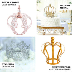 Metal Royal Crown Cake Topper Gold - Stunning Cake Centerpiece Decoration with Intricate Fleur-De-Lis Sides for Glamorous Events & Special Occasions 8"