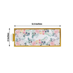 50 Pack Pink Peony Floral Paper Napkin Holder Bands with Gold Edge, Disposable Napkin Rings - 1.5"