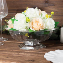 3-Pack Plastic Footed Compote Bowl Flower Vases Roman Style Clear - Round Decorative Pedestal Table Centerpieces 10"