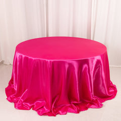 Satin 132" Round Tablecloth Fuchsia - Stylish Seamless Table Cover