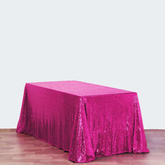 Sequin 90"x132" Rectangle Tablecloth Fuchsia - Seamless Sparkly Table Cover