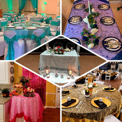 72"x72" Fuchsia Embroidered Sheer Organza Square Table Overlay With Satin Edge