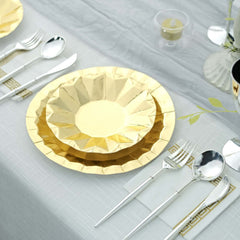 25-Pack Paper 7" Round Dessert Plates in Metallic Gold with Geometric Prism Rim - Disposable 400GSM Appetizer Salad Plates for Dinner Parties & Banquets