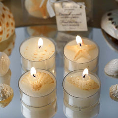 4-Pack Tea Light Candles Island Sea Shell Design Gift Wrapped with Thank You Tag - Party Favors for Weddings & Gatherings