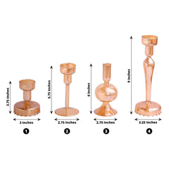 Set of 4 Glass Taper Votive Candle Holders Lined Crystal Design Assorted Amber Gold - Tea Light Stand Set 4", 5.5", 6", 9"