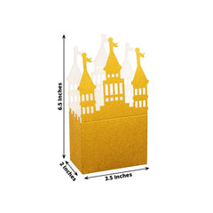 20 Pack Gold Glitter Fairy Tale Castle Favor Boxes, Princess Theme Cardstock Paper Candy Boxes Party Decorations - 3.5"x2"x6.5"